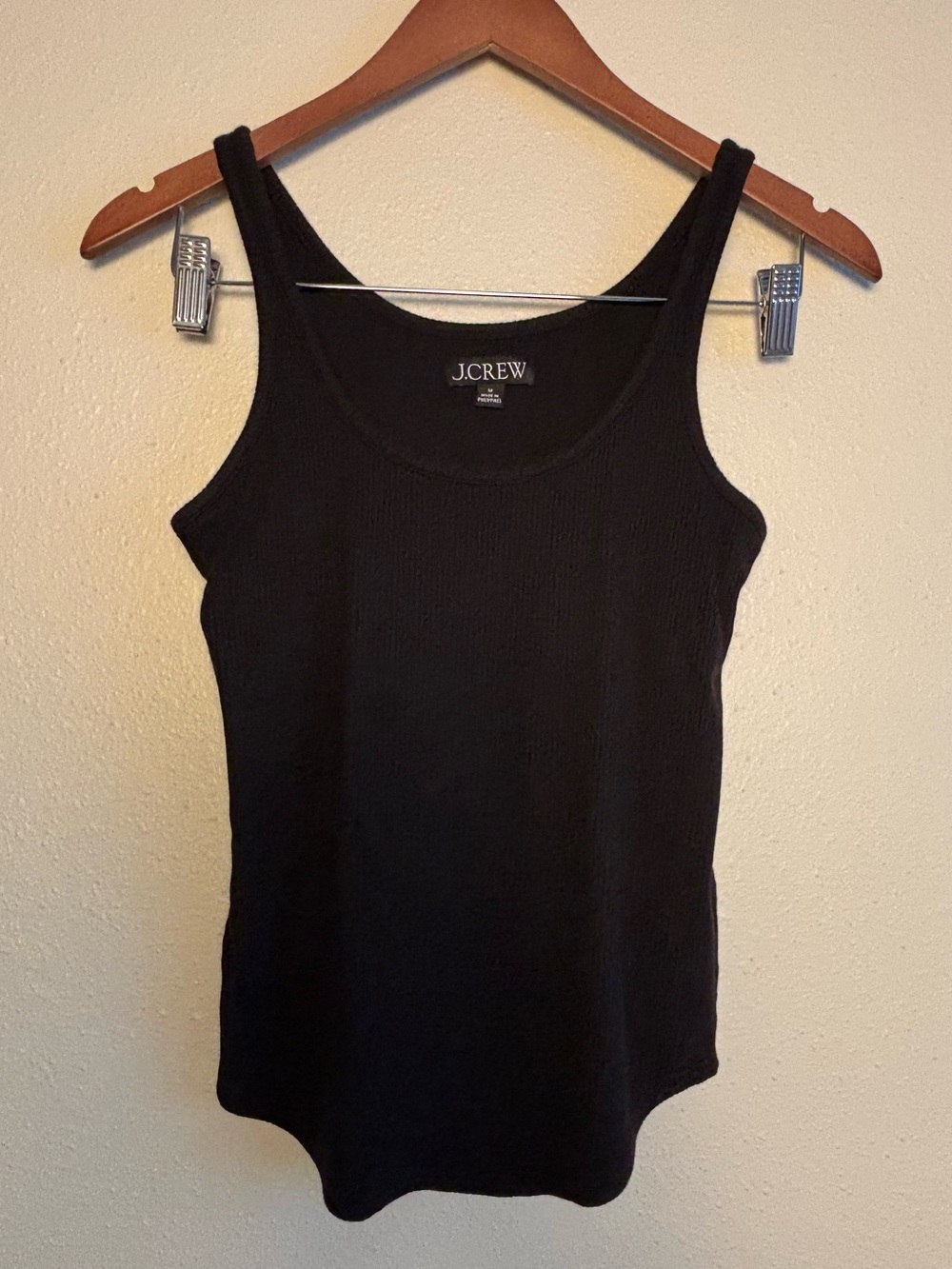 J. Crew Medium Black Ribbed Scoop Neck Tank with Built-In Bra